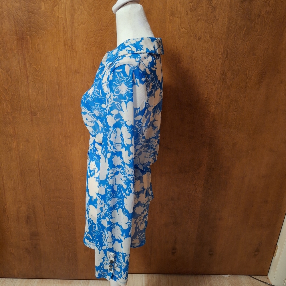 Free People Floral Blue and Cream Women's Top - Picture 4 of 7